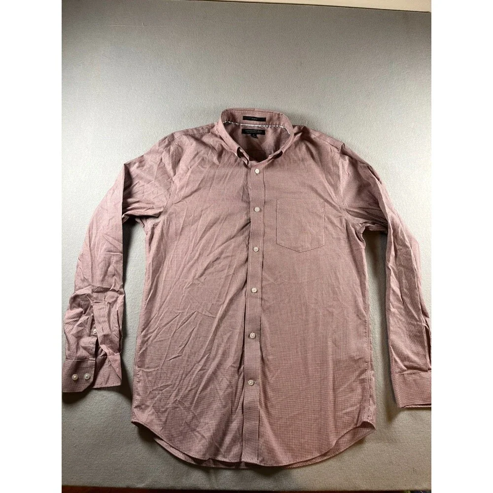 M Banan Republic No Iron cotton slim fit cranberry houndstooth